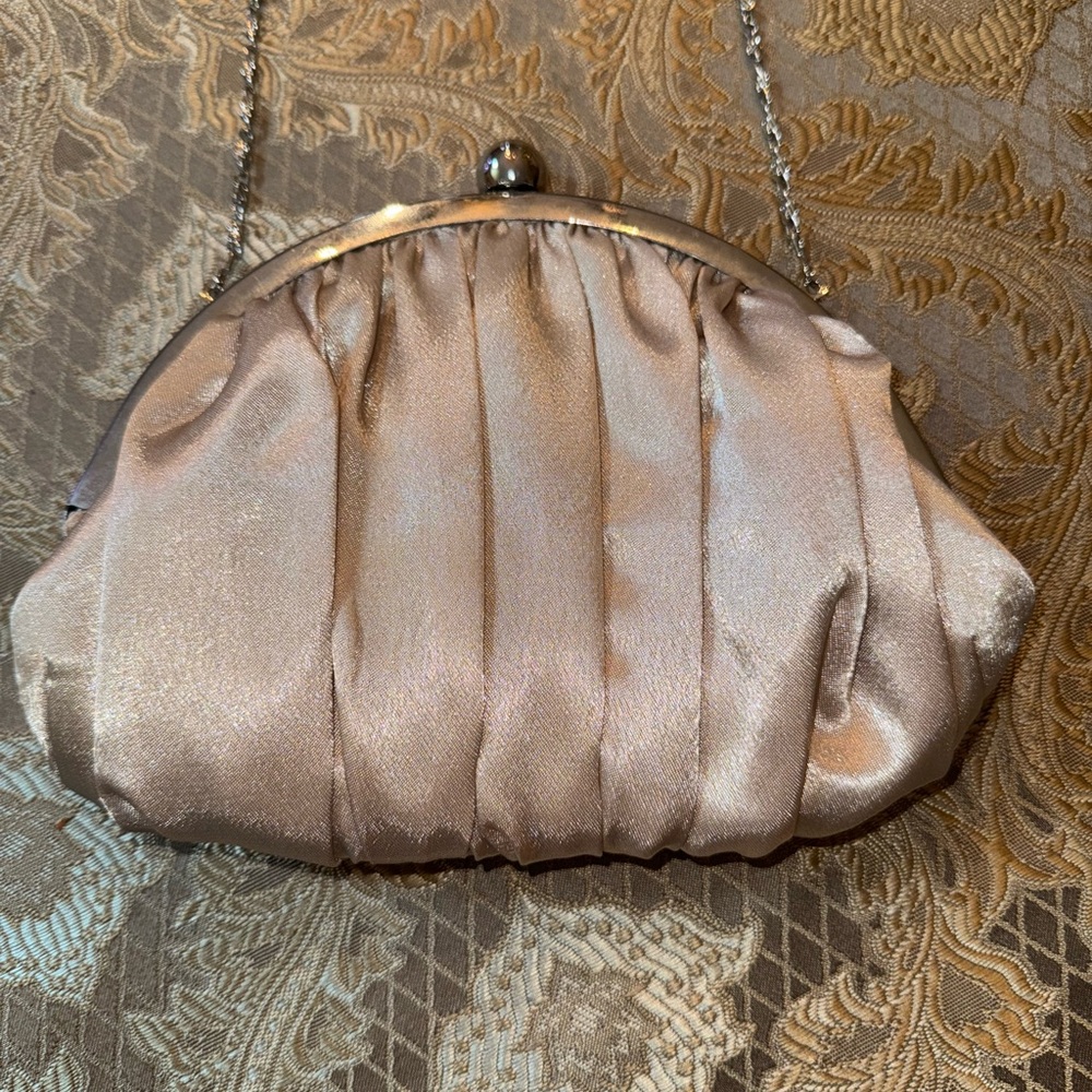 Jessica McClintock Shimmering Gold Kiss Lock Satin Bag